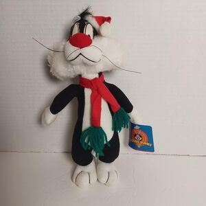 Looney Tunes‎ Sylvester Plush Christmas Cat 1997 11” Stuffed Animal Santa Hat